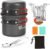 Odoland 6pcs Camping Cookware Mess Kit with Lightweight Pot, Stove, Spork and Carry Mesh Bag, Great for Backpacking Outdoor Camping Hiking and Picnic